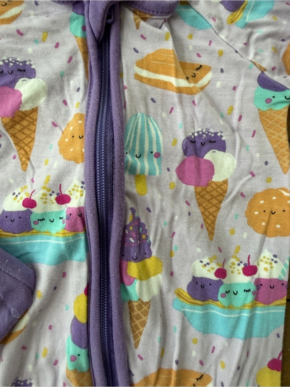 Like New Little Sleepies Ice Cream Print Bamboo Zippy Pajamas - 0-3 Months - Picture 3 of 3